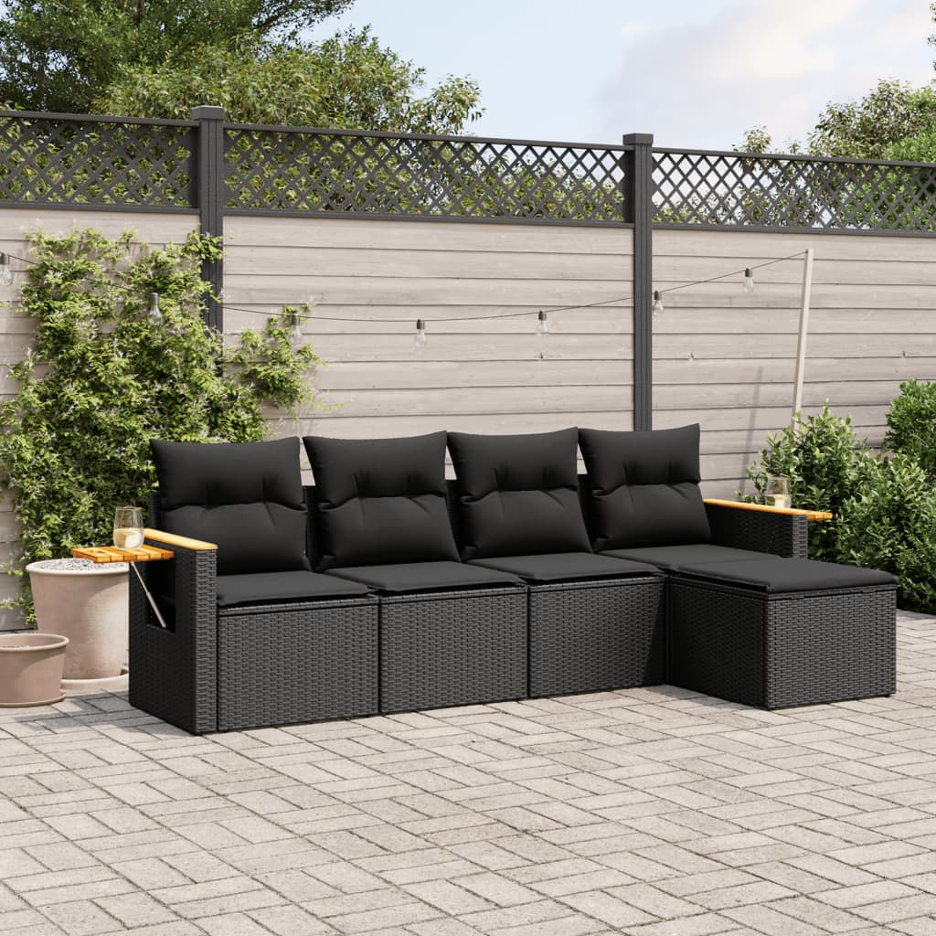 sofasæt til haven 5 dele med hynder polyrattan sort