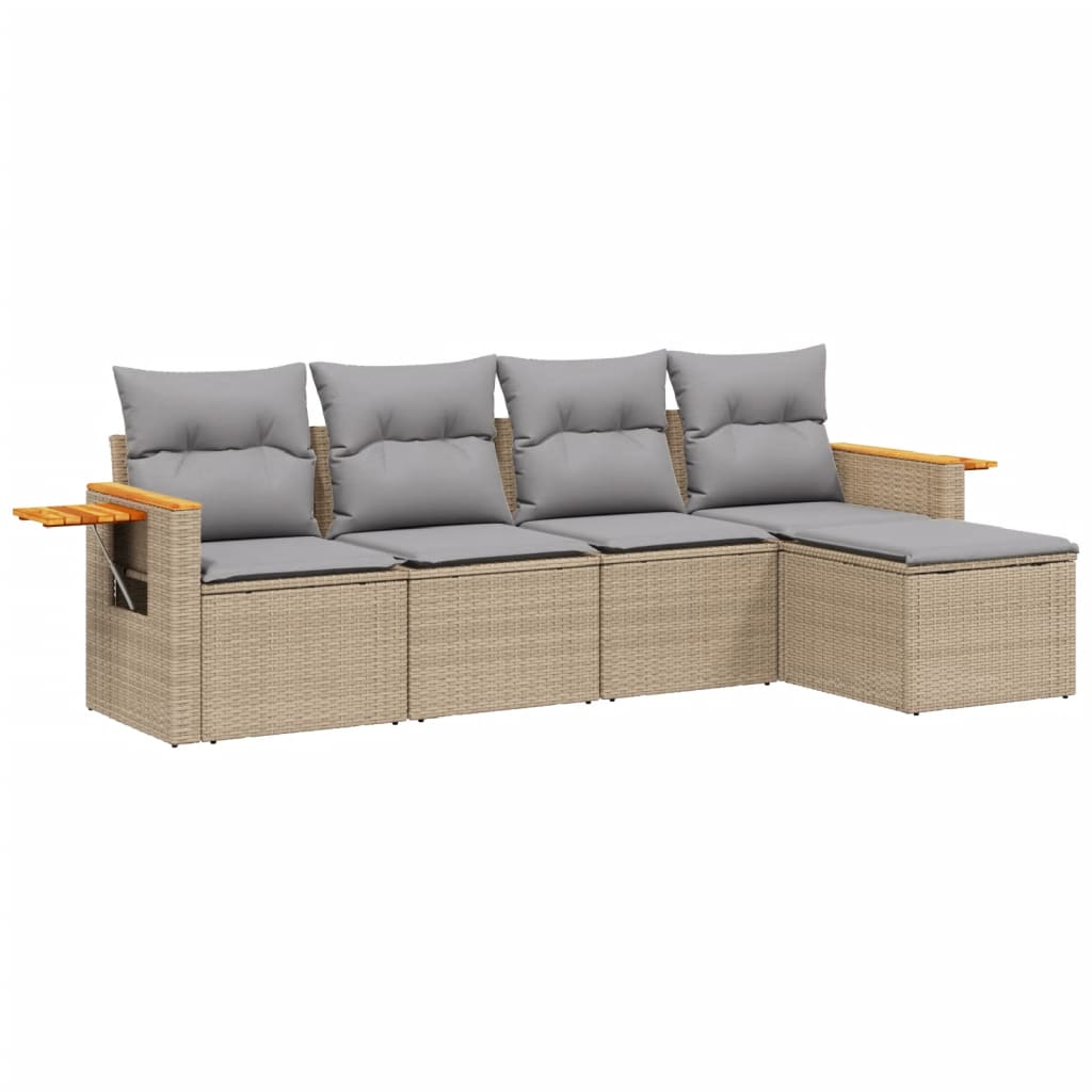 sofasæt til haven 5 dele med hynder polyrattan beige