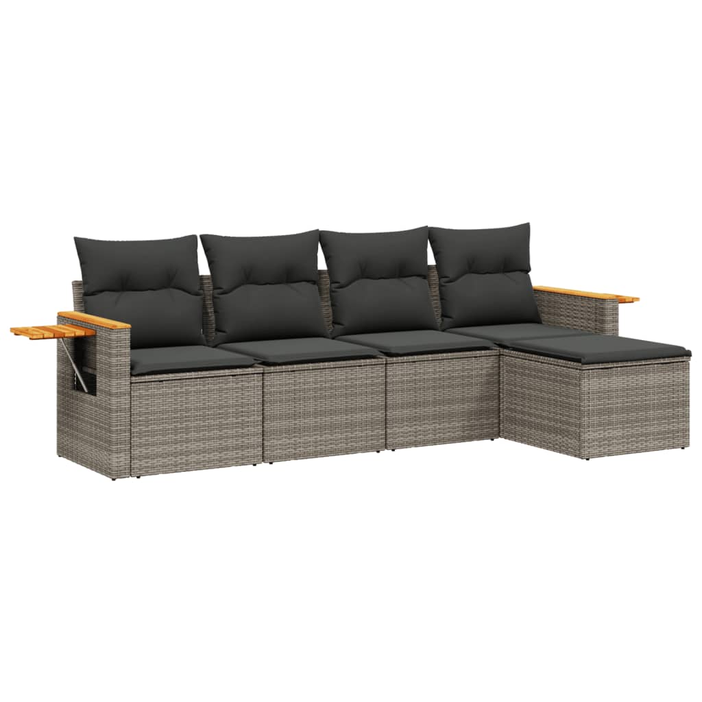 sofasæt 5 dele med hynder polyrattan grå