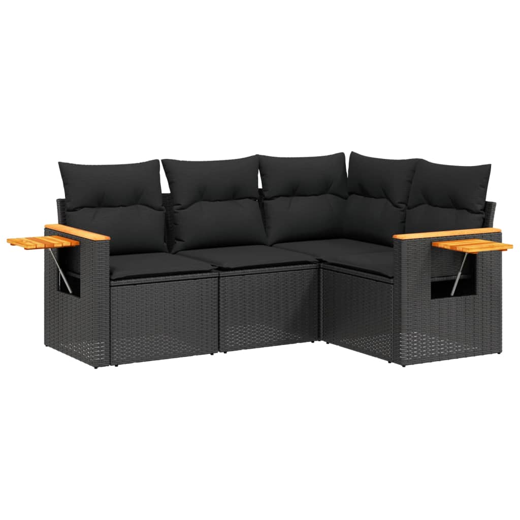 sofasæt til haven 4 dele med hynder polyrattan sort