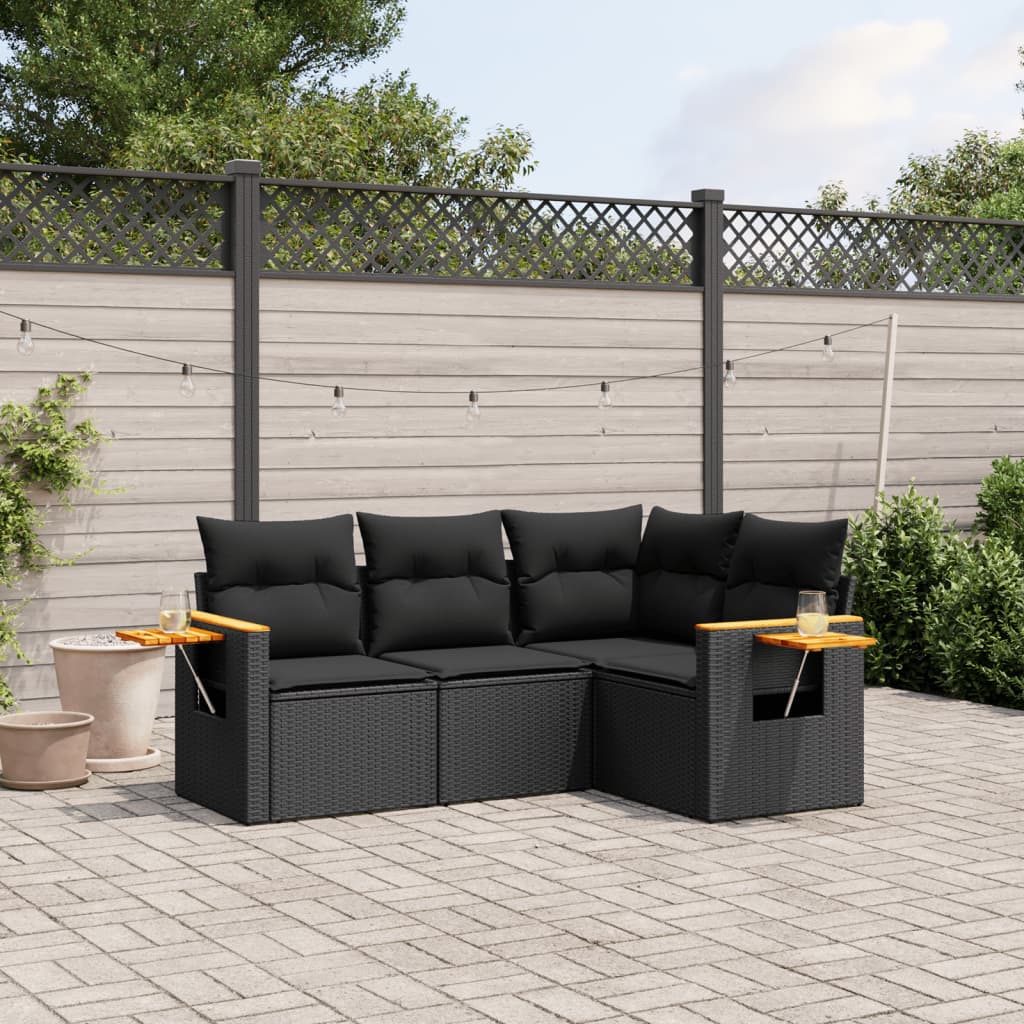 sofasæt til haven 4 dele med hynder polyrattan sort