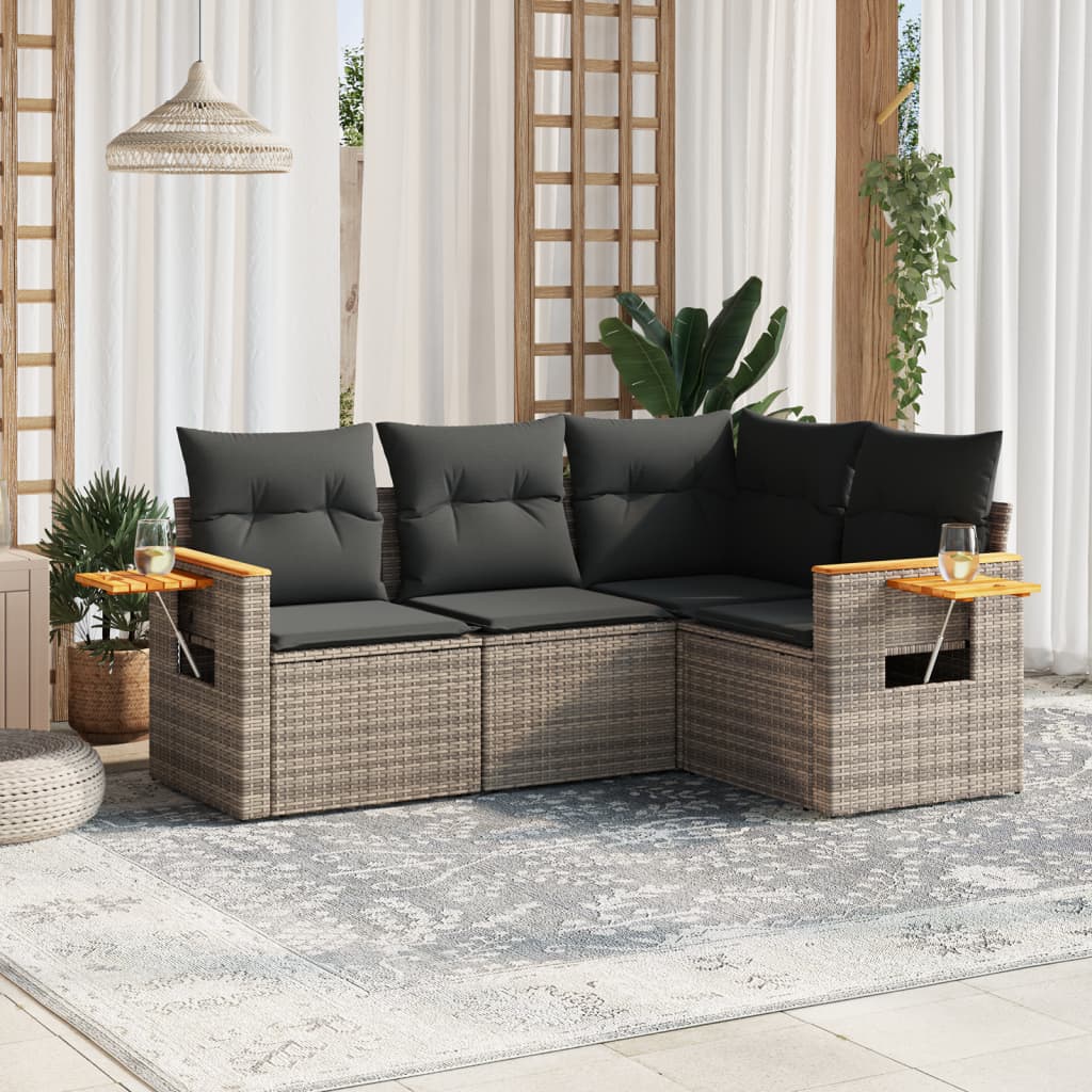 sofasæt til haven 4 dele med hynder polyrattan grå