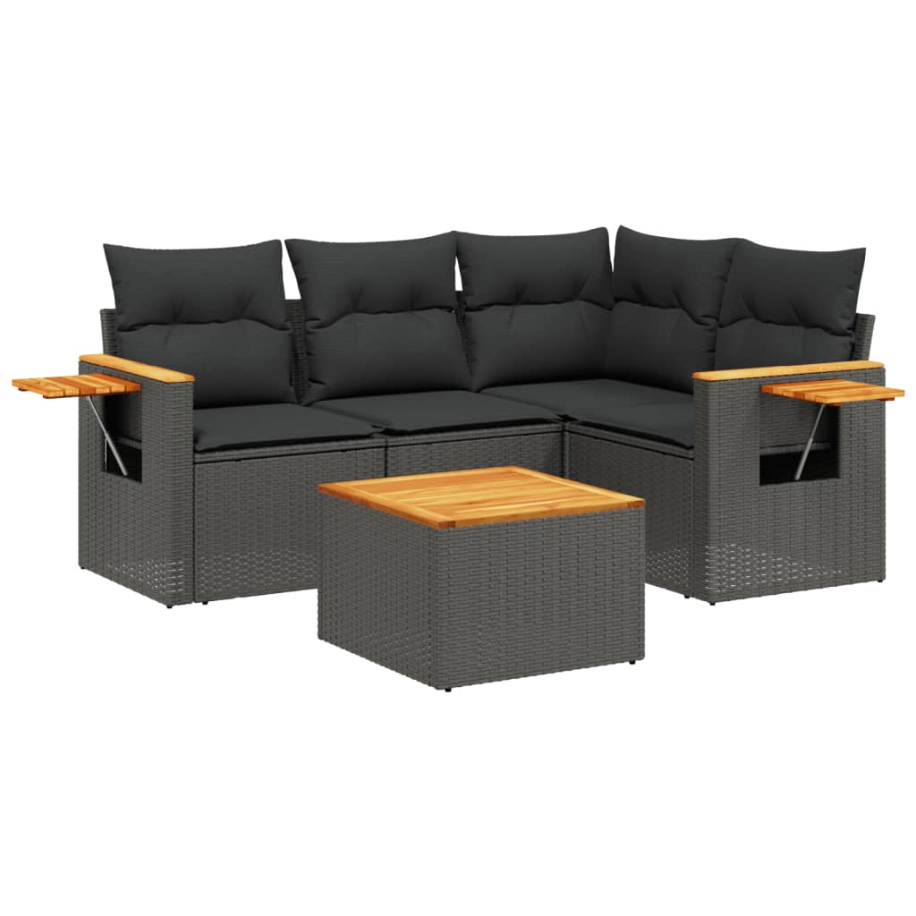 sofasæt til haven 5 dele med hynder polyrattan sort