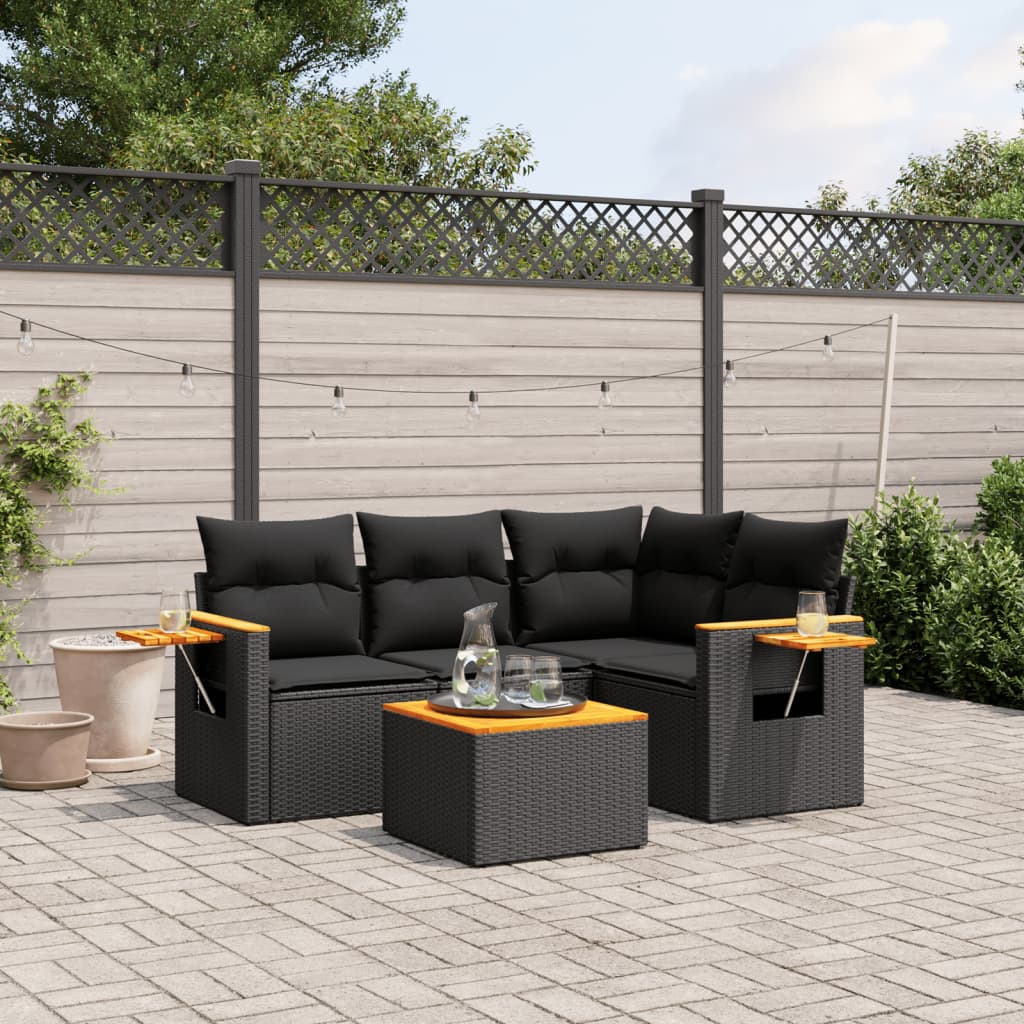 sofasæt til haven 5 dele med hynder polyrattan sort
