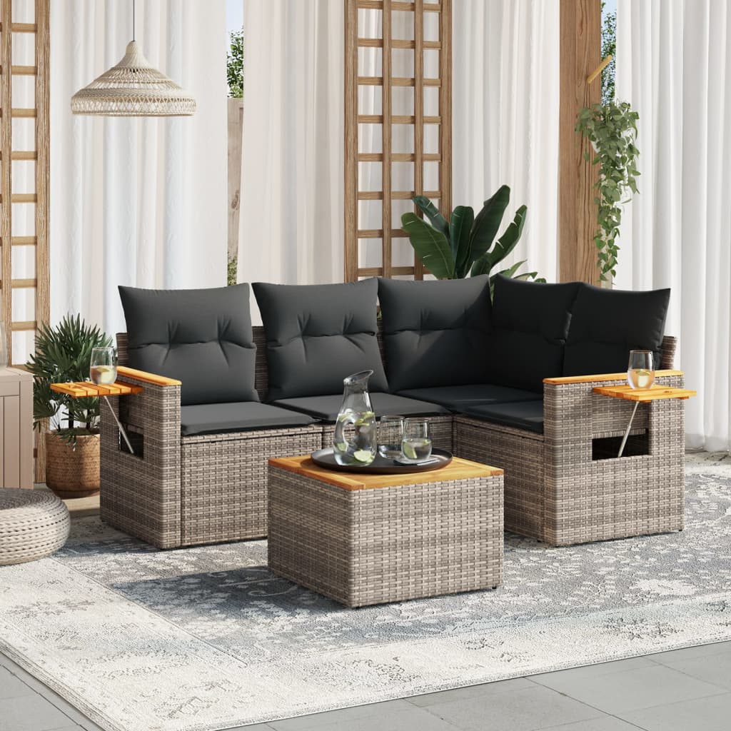 sofasæt 5 dele med hynder polyrattan grå