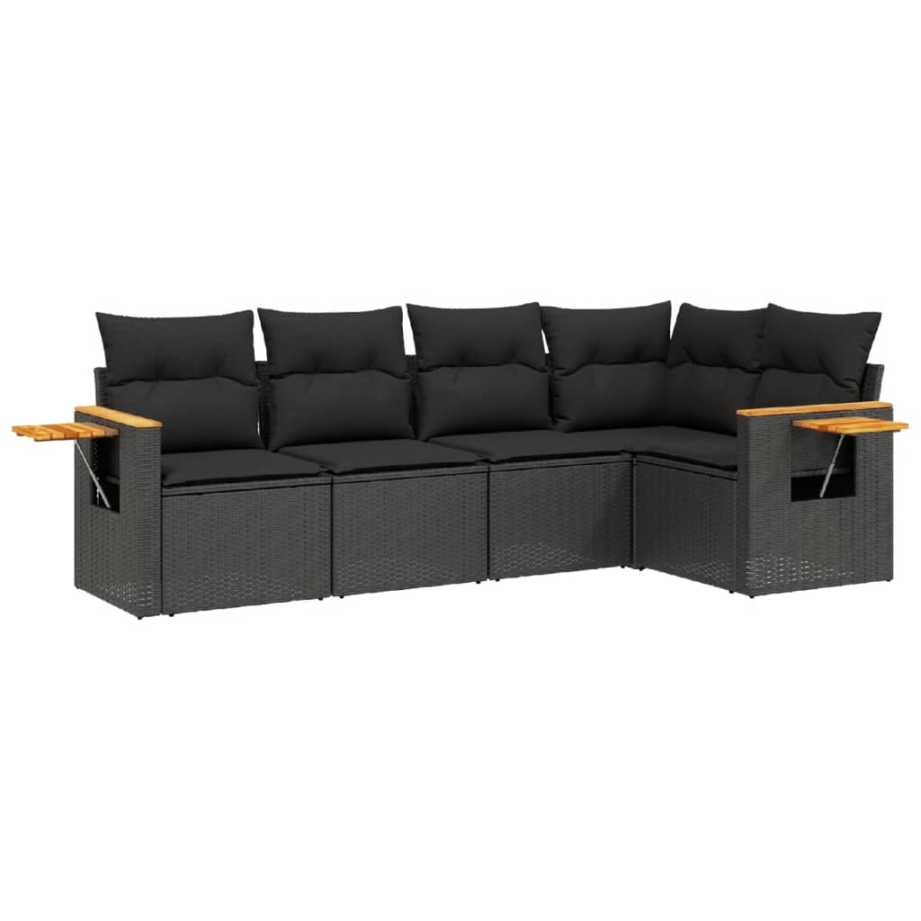 sofasæt til haven 5 dele med hynder polyrattan sort