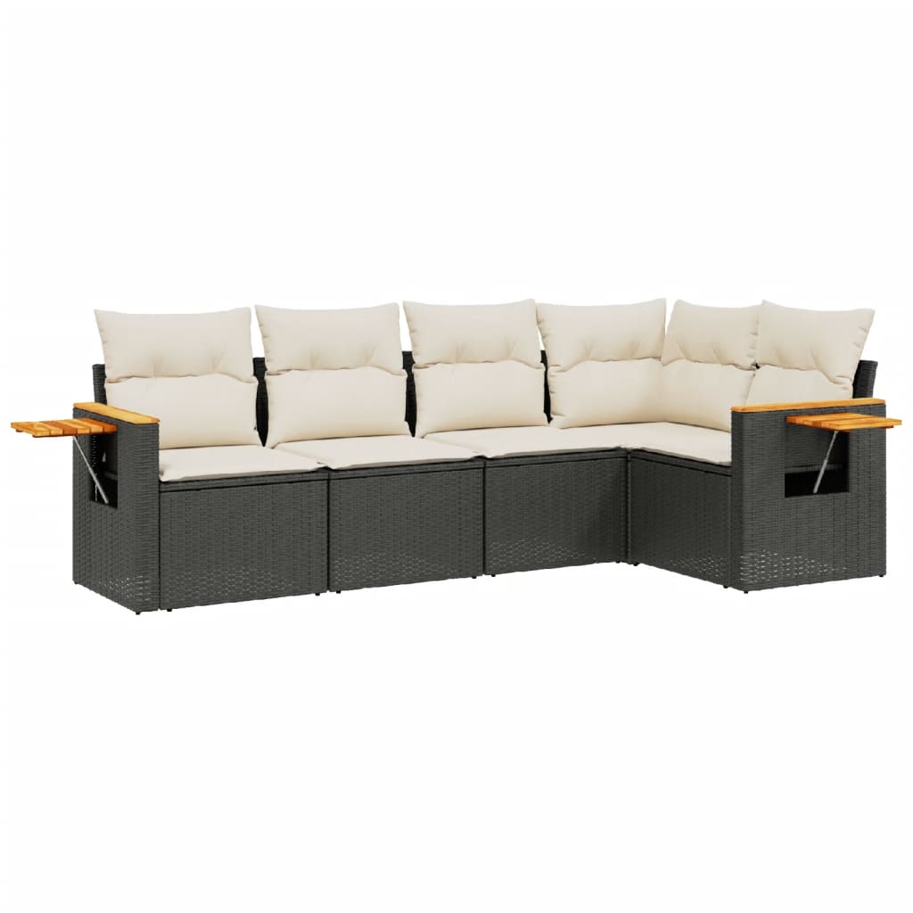 sofasæt til haven 5 dele med hynder polyrattan sort