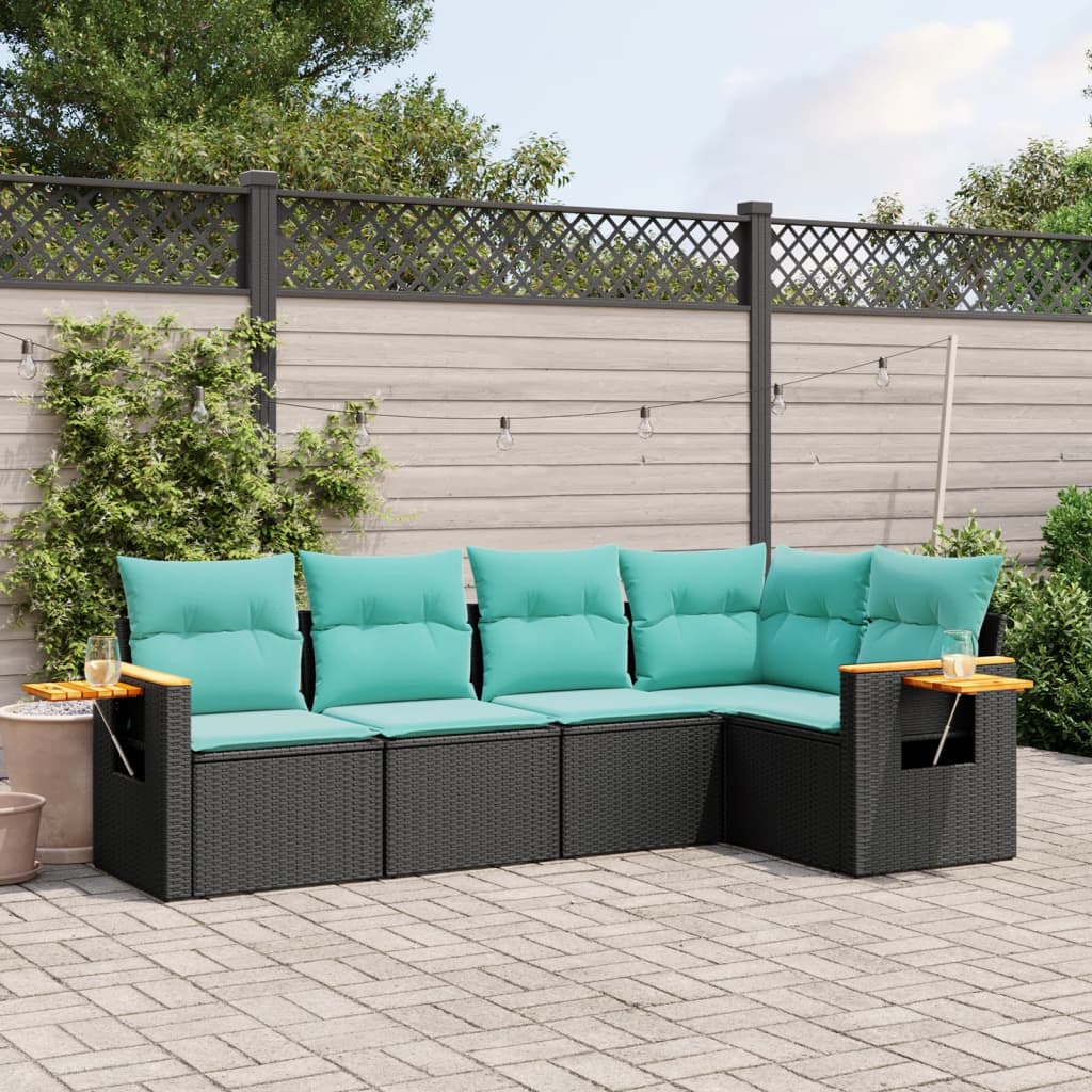 sofasæt til haven 5 dele med hynder polyrattan sort
