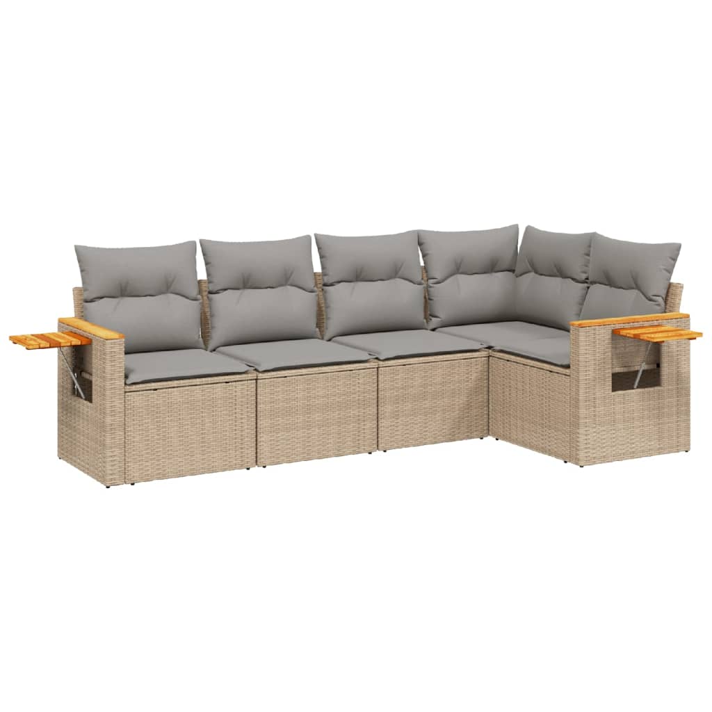 sofasæt til haven 5 dele med hynder polyrattan beige