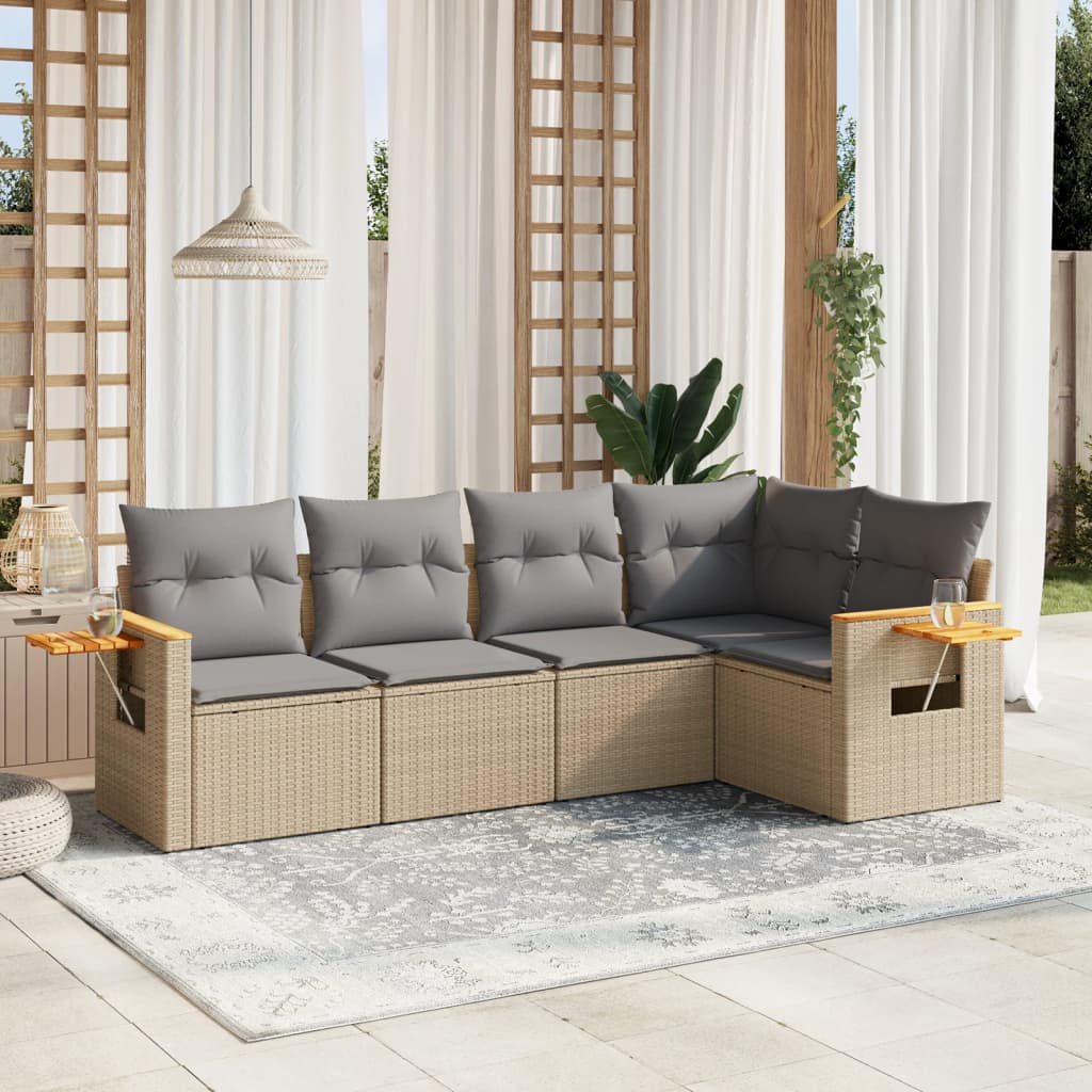 sofasæt til haven 5 dele med hynder polyrattan beige