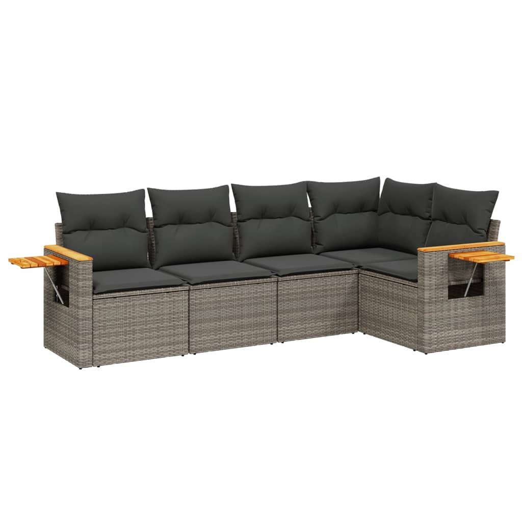 sofasæt 5 dele med hynder polyrattan grå