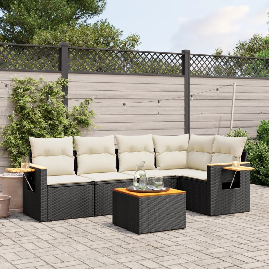 sofasæt til haven 6 dele med hynder polyrattan sort