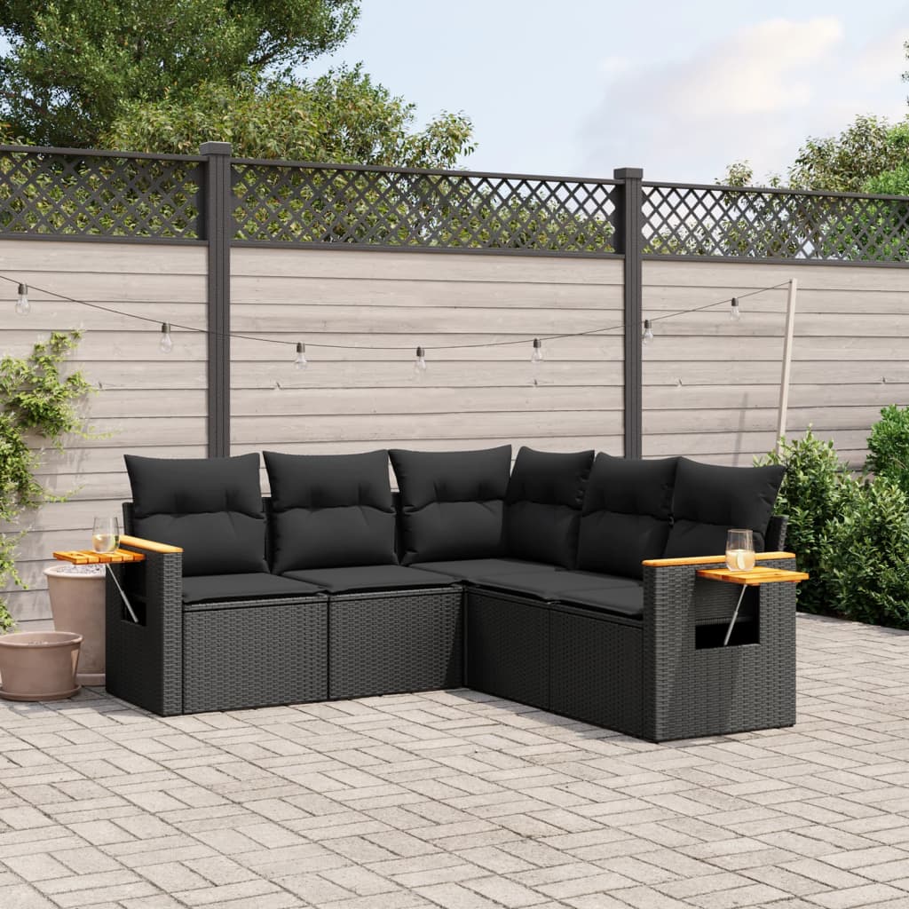 sofasæt til haven 5 dele med hynder polyrattan sort