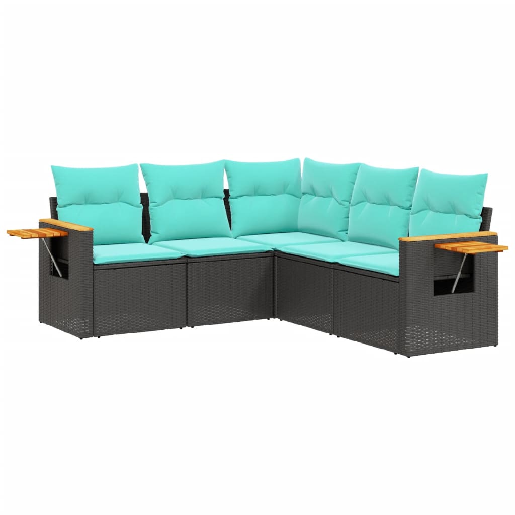 sofasæt til haven 5 dele med hynder polyrattan sort