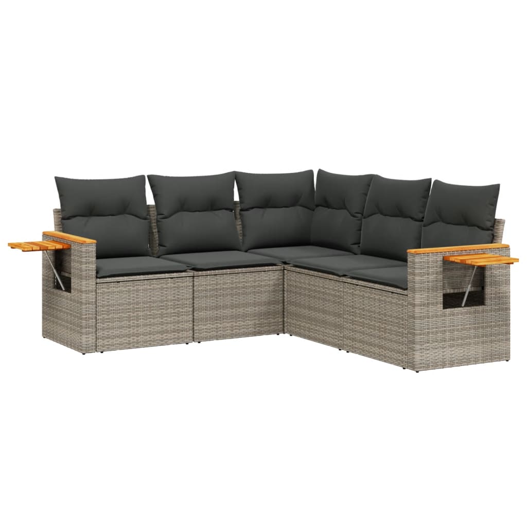 sofasæt 5 dele med hynder polyrattan grå
