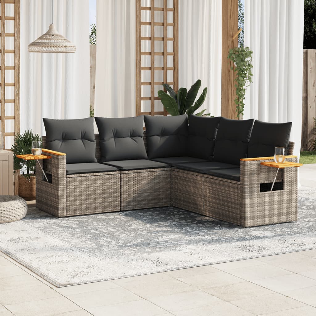 sofasæt 5 dele med hynder polyrattan grå