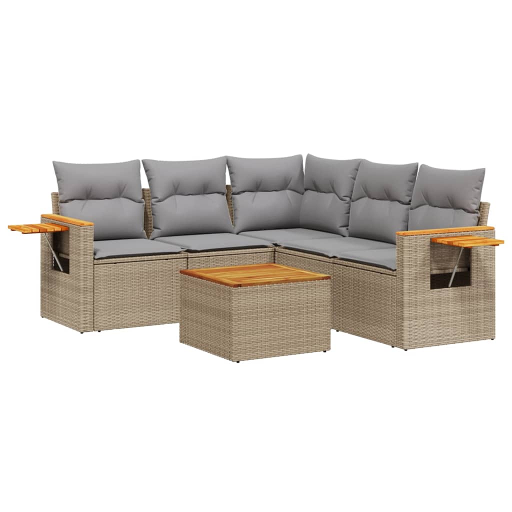 sofasæt til haven 6 dele med hynder polyrattan beige