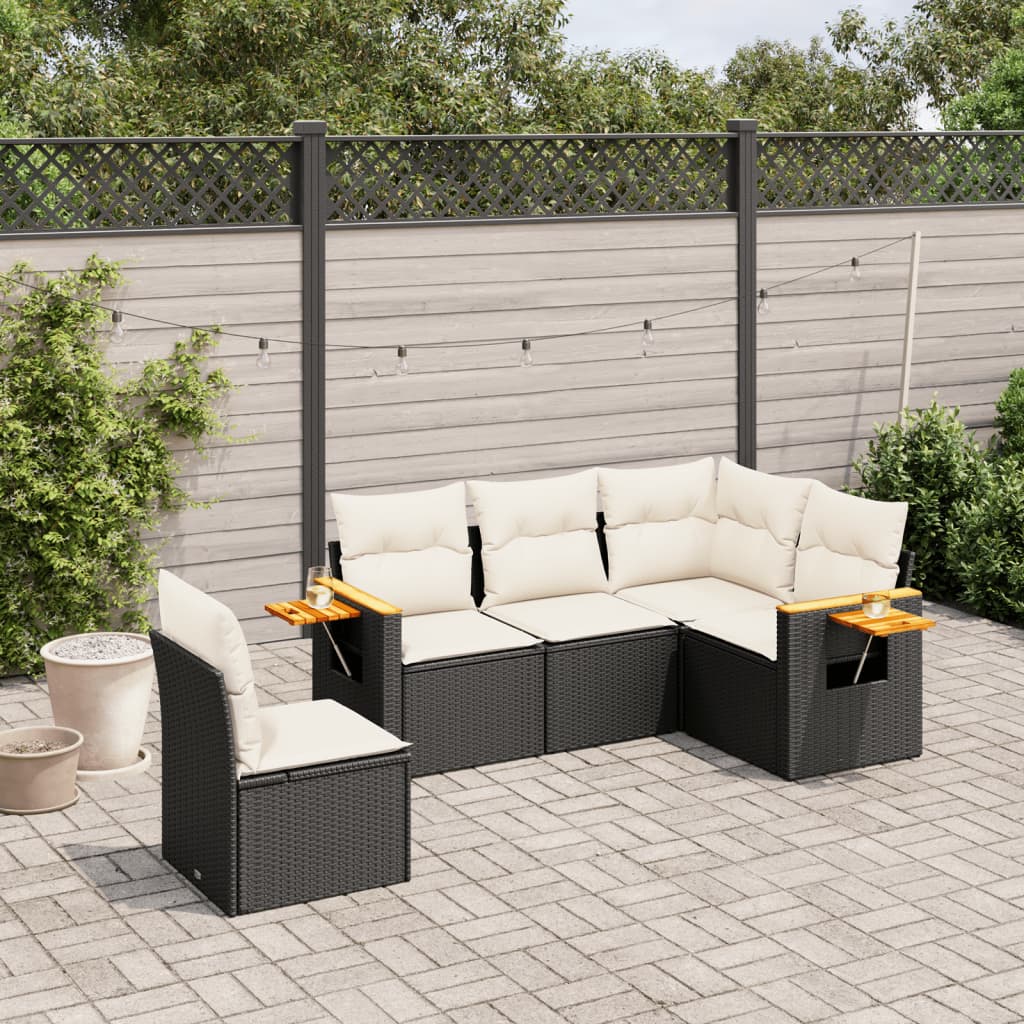 sofasæt til haven 5 dele med hynder polyrattan sort