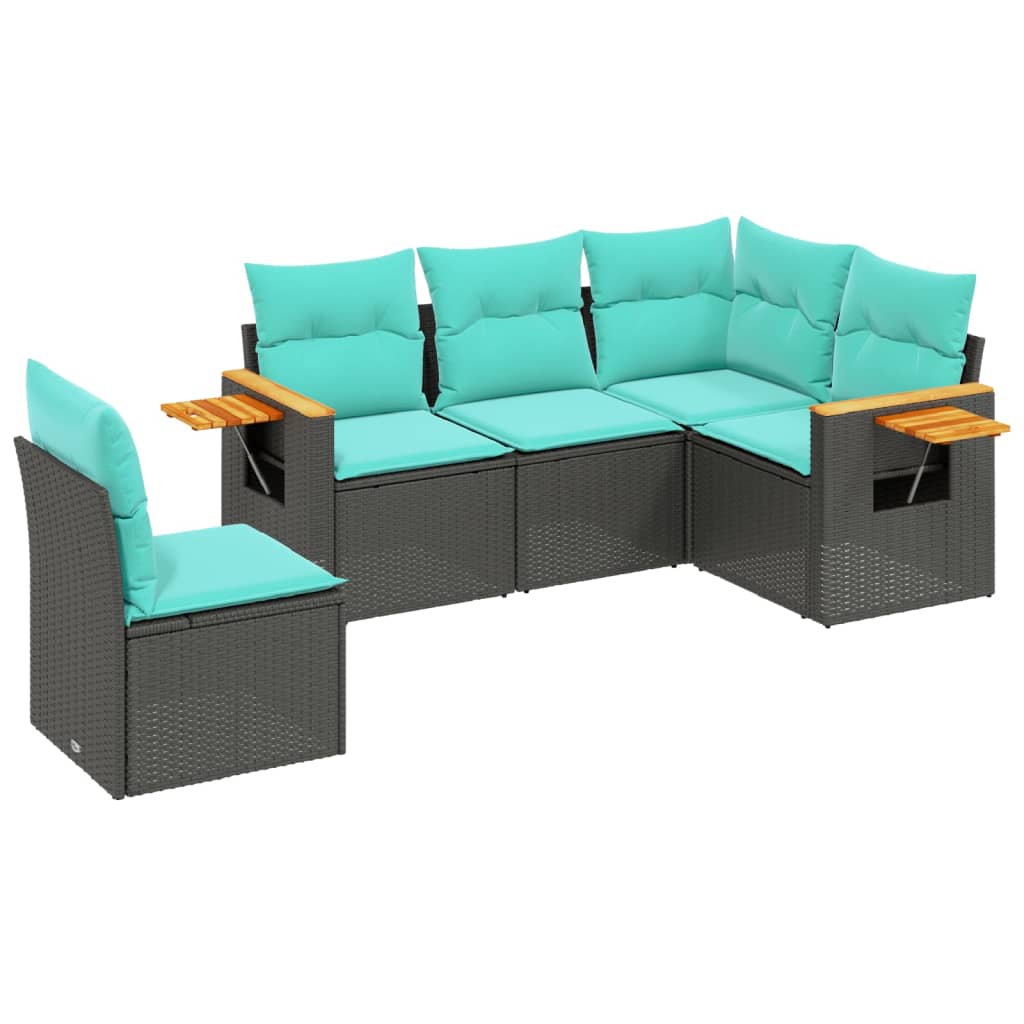 sofasæt til haven 5 dele med hynder polyrattan sort