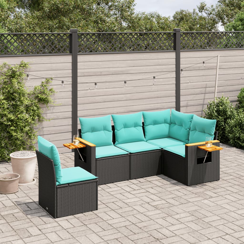 sofasæt til haven 5 dele med hynder polyrattan sort