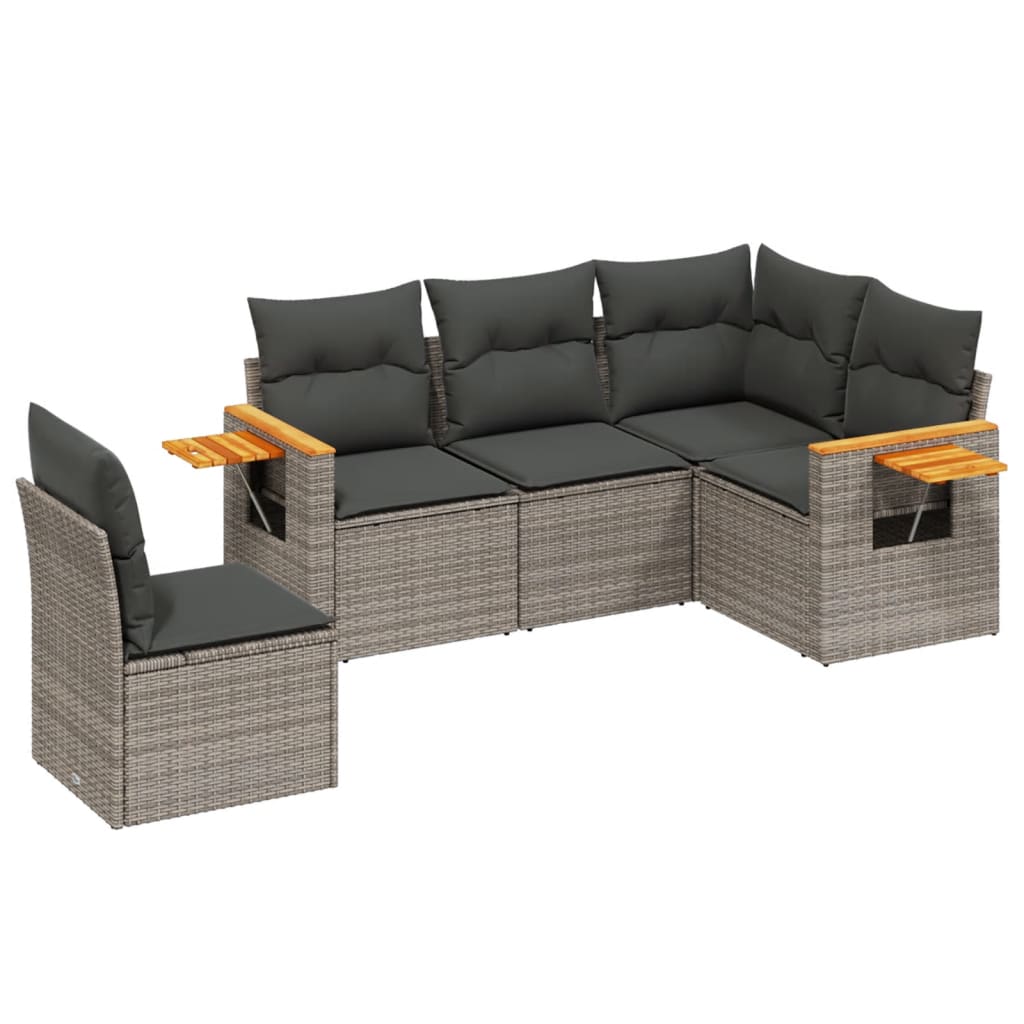 sofasæt 5 dele med hynder polyrattan grå