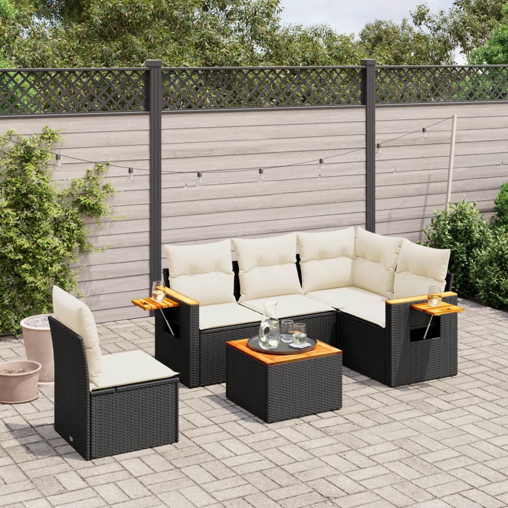 sofasæt til haven 6 dele med hynder polyrattan sort