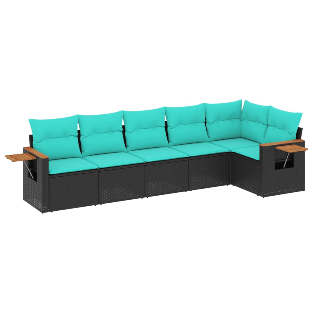 sofasæt til haven 6 dele med hynder polyrattan sort