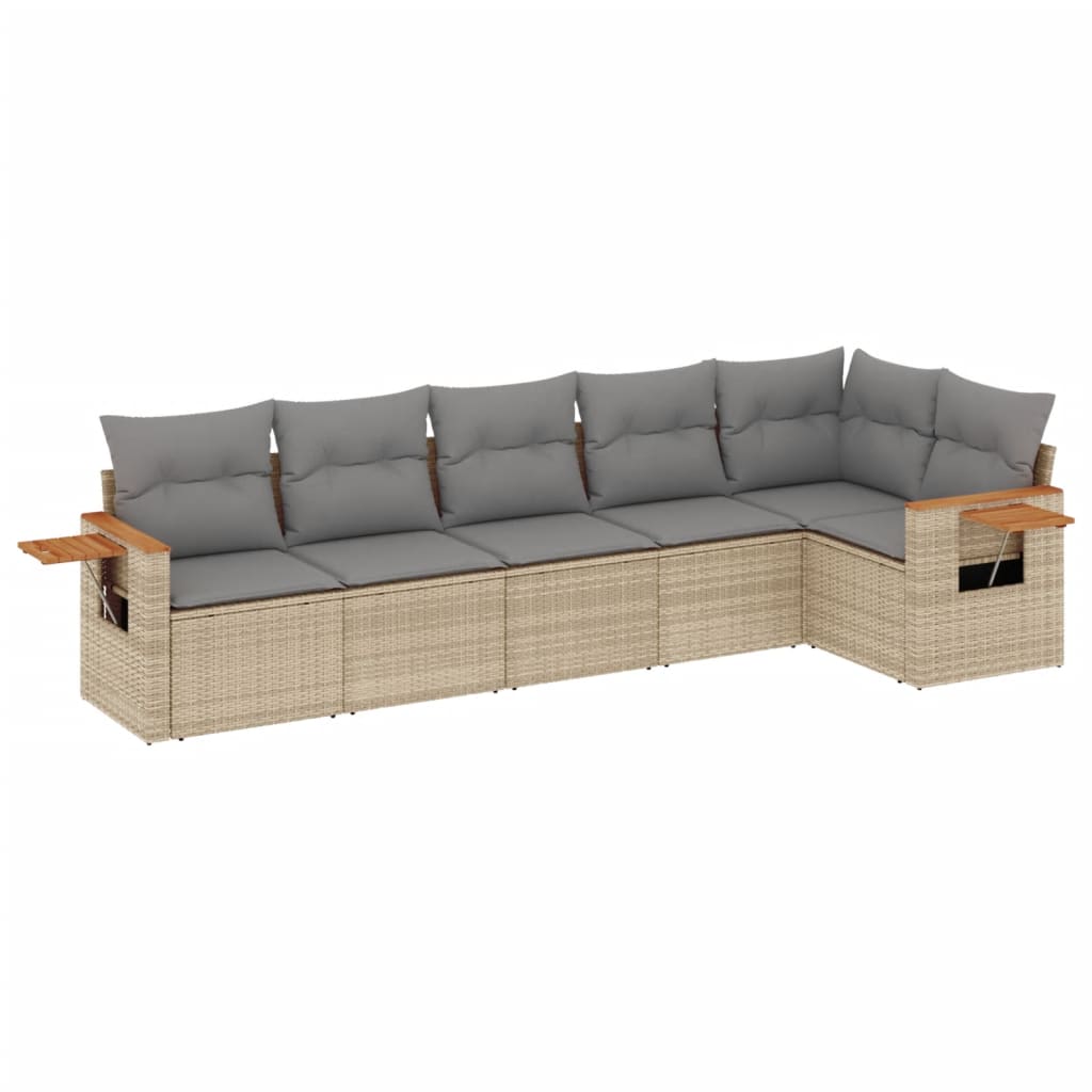 sofasæt til haven 6 dele med hynder polyrattan beige