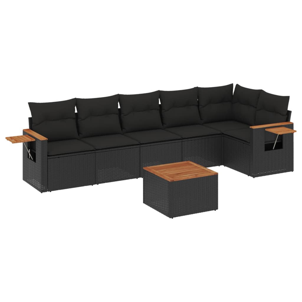 sofasæt til haven 7 dele med hynder polyrattan sort