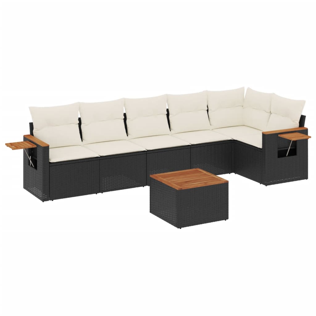 sofasæt til haven 7 dele med hynder polyrattan sort