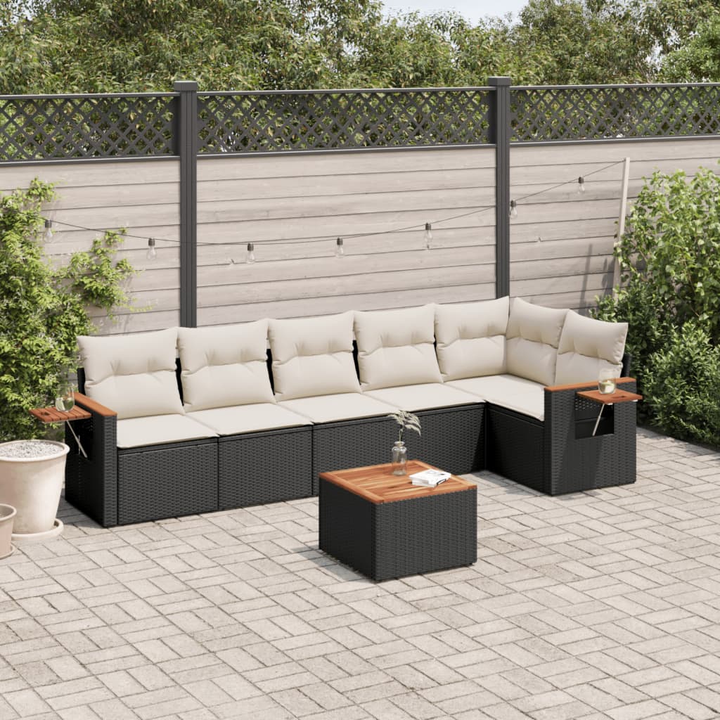 sofasæt til haven 7 dele med hynder polyrattan sort