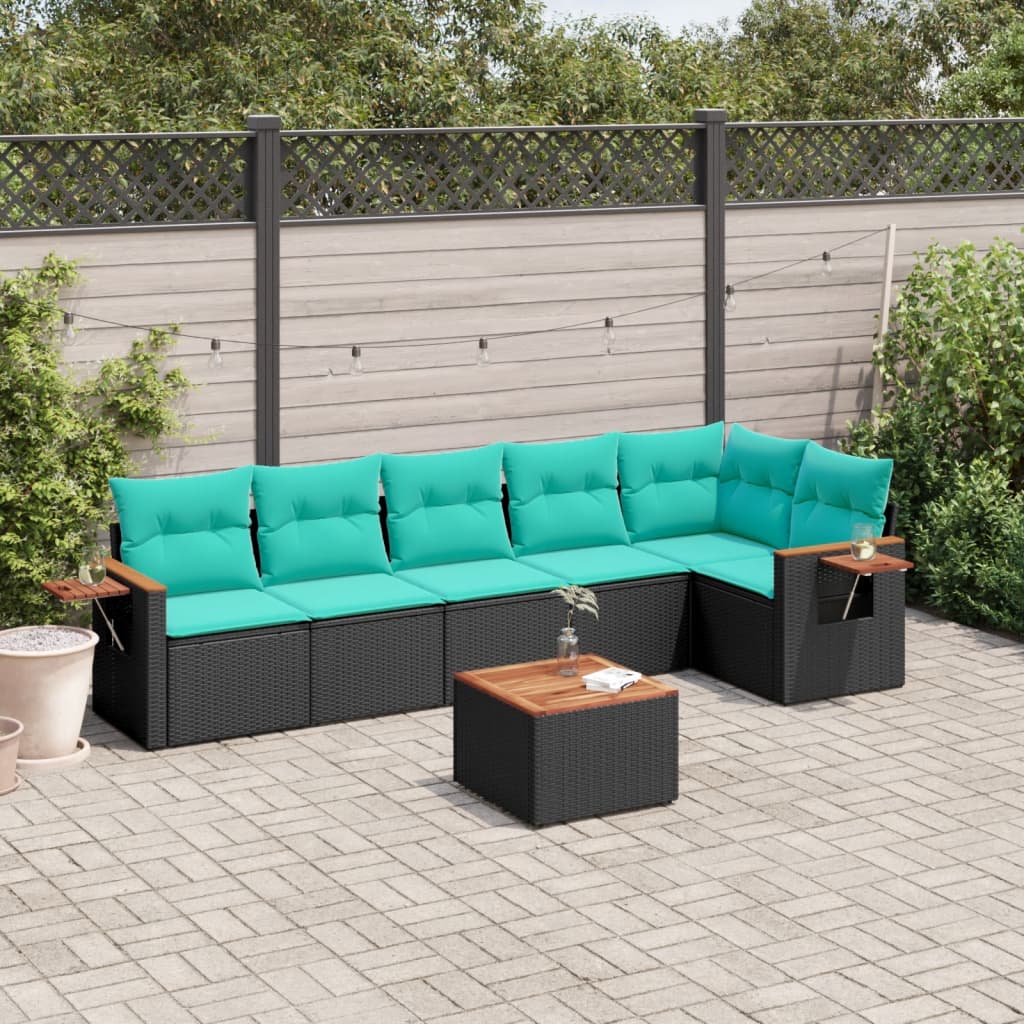 sofasæt til haven 7 dele med hynder polyrattan sort