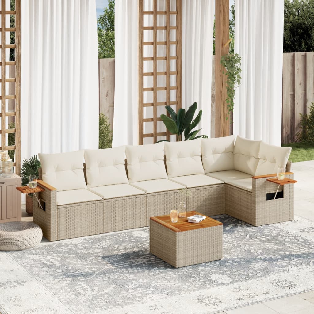 sofasæt til haven 7 dele med hynder polyrattan beige
