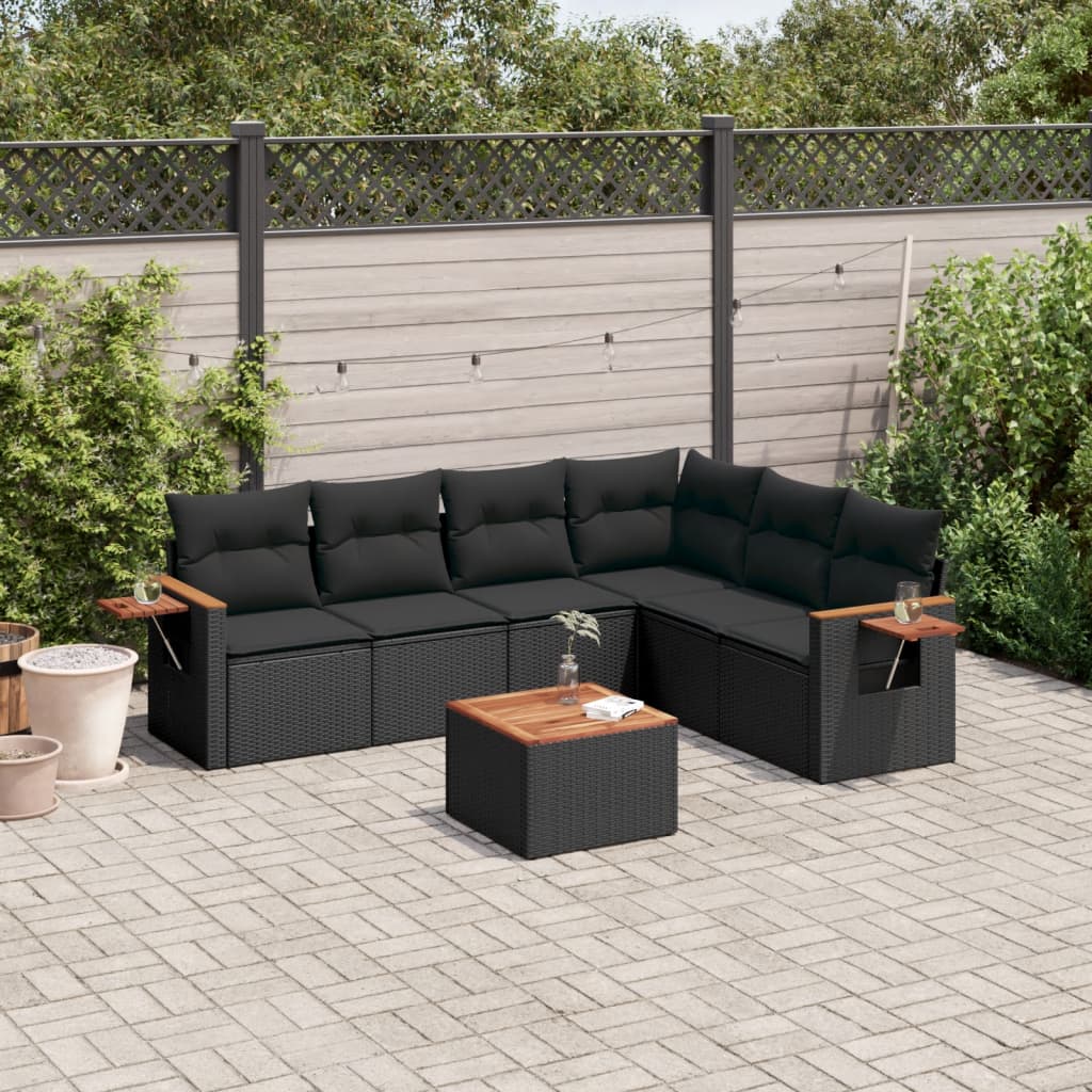 sofasæt til haven 7 dele med hynder polyrattan sort