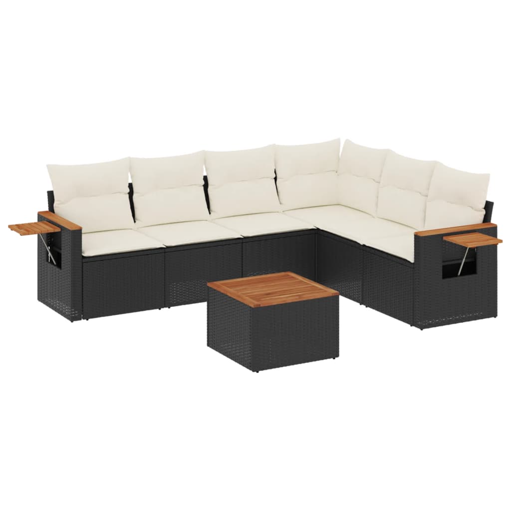sofasæt til haven 7 dele med hynder polyrattan sort