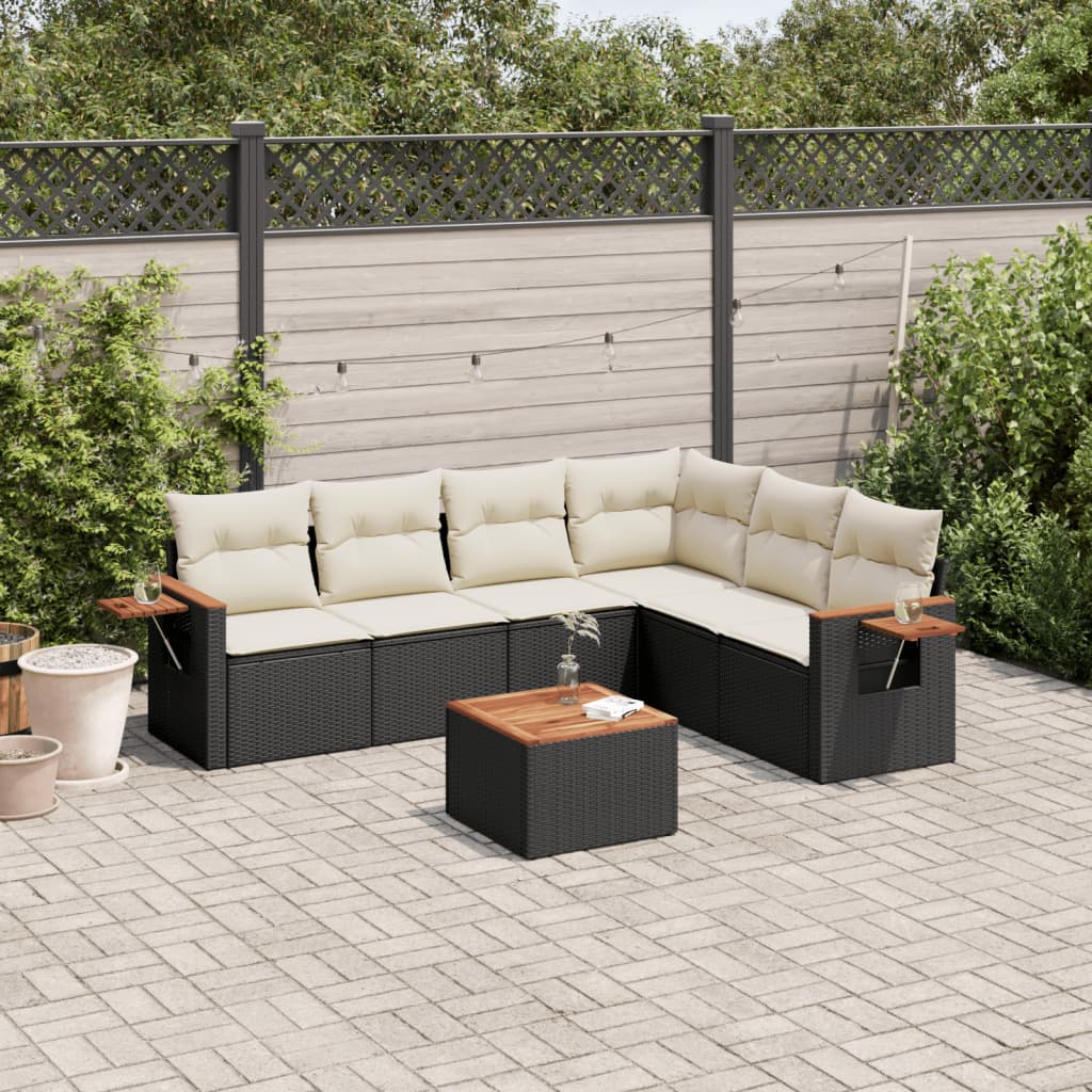 sofasæt til haven 7 dele med hynder polyrattan sort