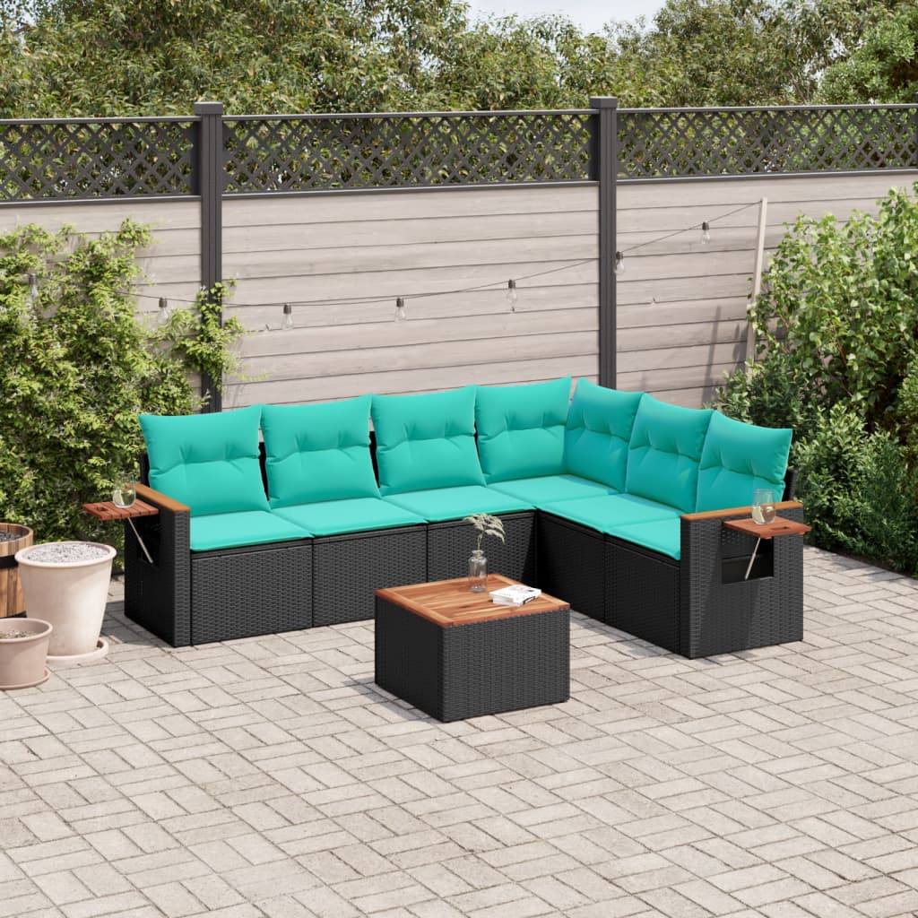 sofasæt til haven 7 dele med hynder polyrattan sort