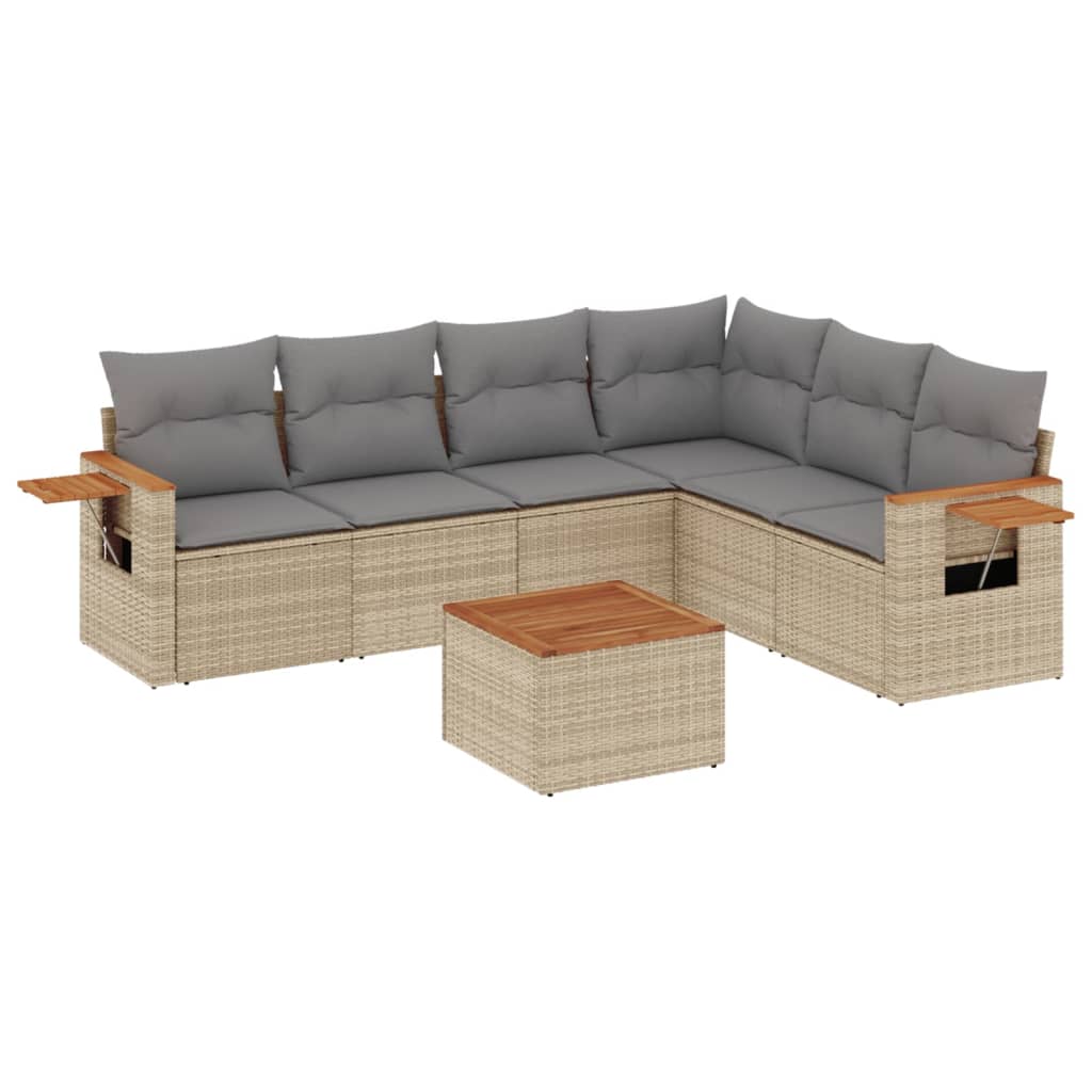 sofasæt til haven 7 dele med hynder polyrattan beige