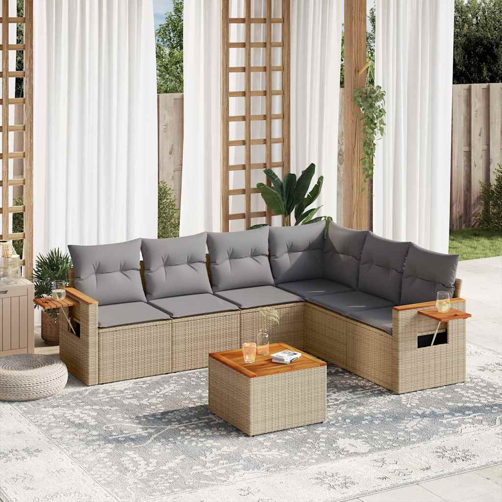 sofasæt til haven 7 dele med hynder polyrattan beige