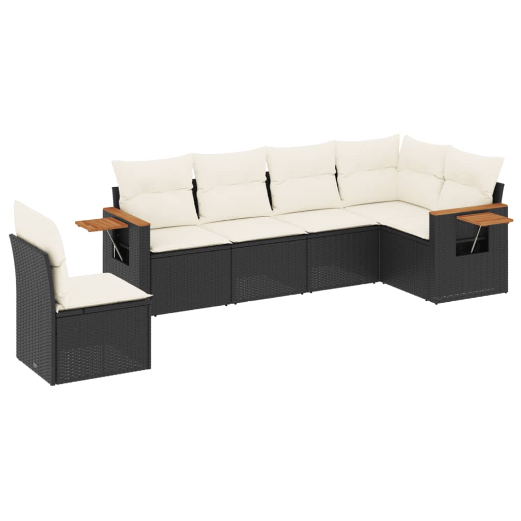 sofasæt til haven 6 dele med hynder polyrattan sort