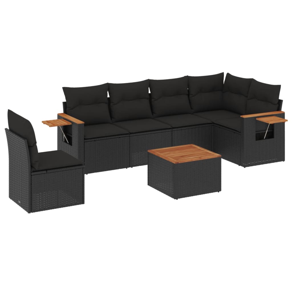 sofasæt til haven 7 dele med hynder polyrattan sort