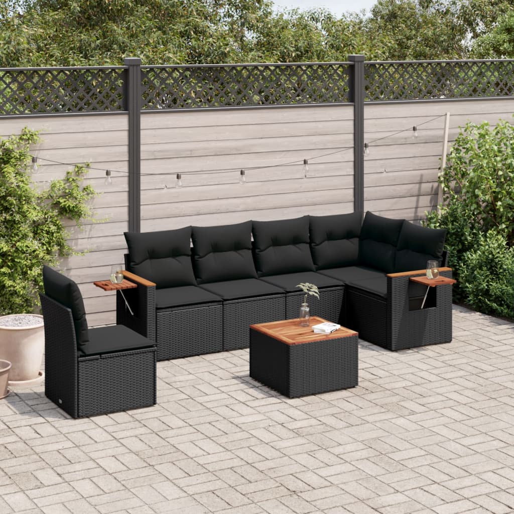 sofasæt til haven 7 dele med hynder polyrattan sort