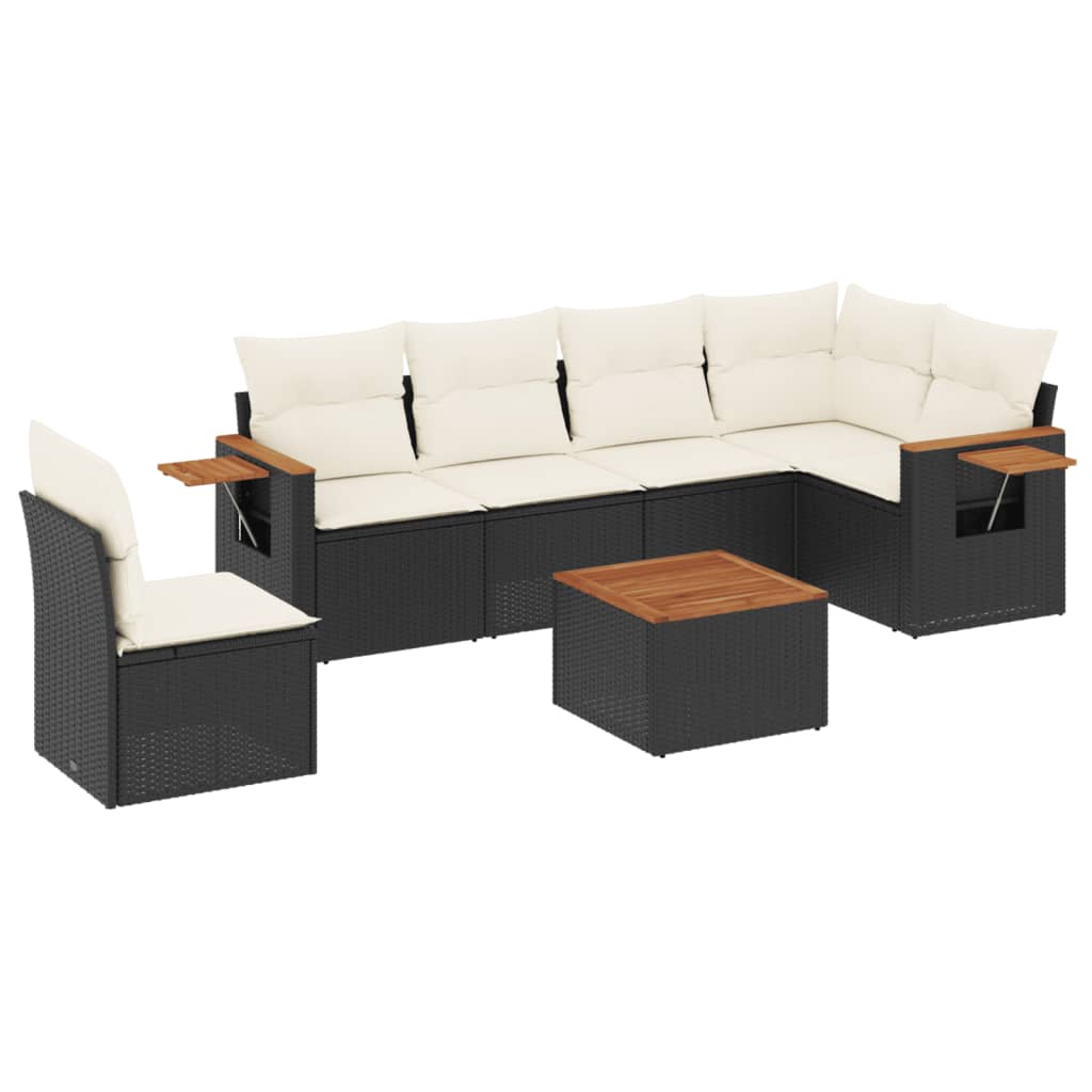 sofasæt til haven 7 dele med hynder polyrattan sort