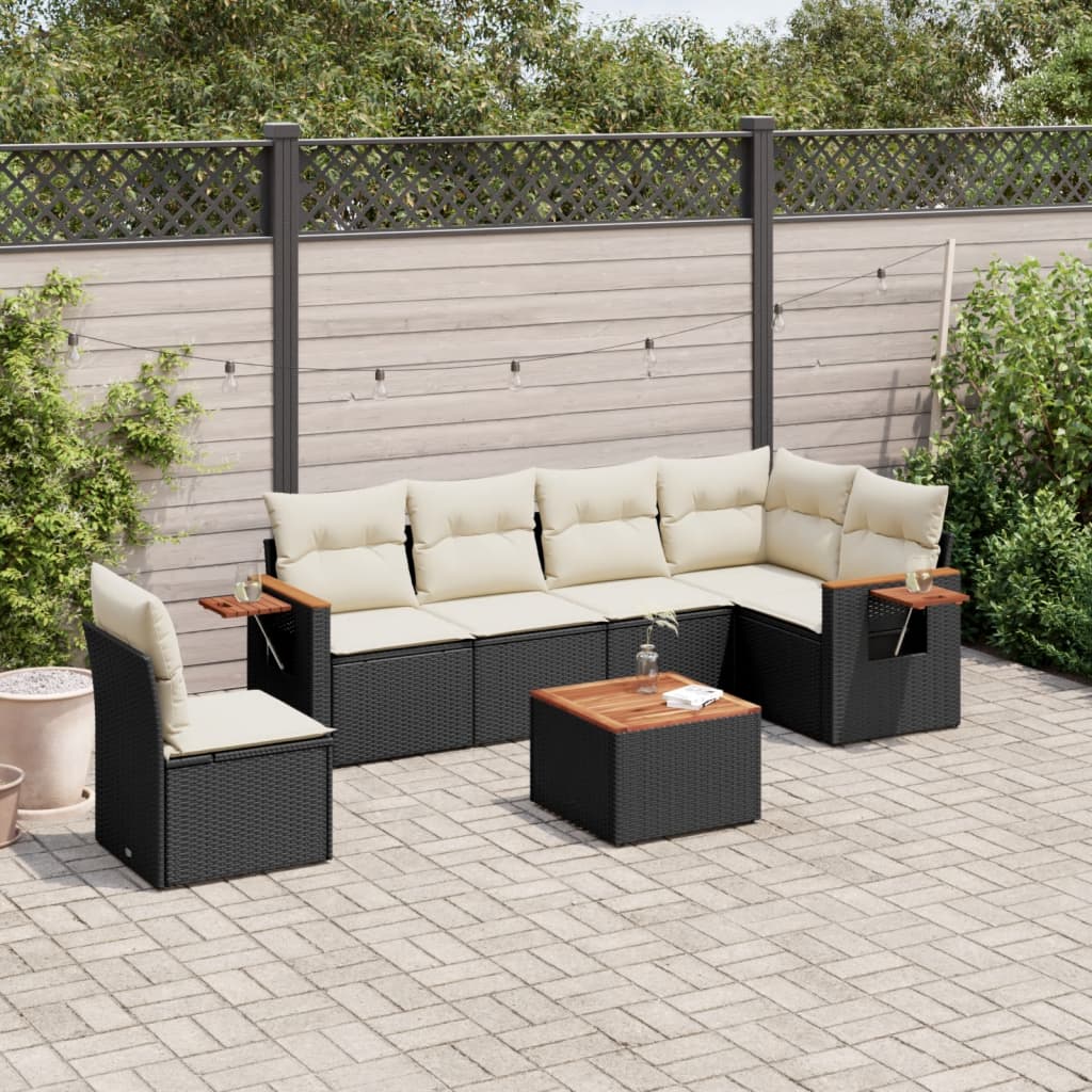 sofasæt til haven 7 dele med hynder polyrattan sort
