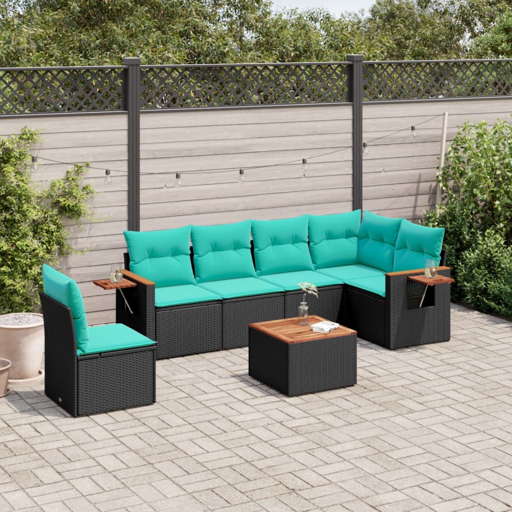 sofasæt til haven 7 dele med hynder polyrattan sort