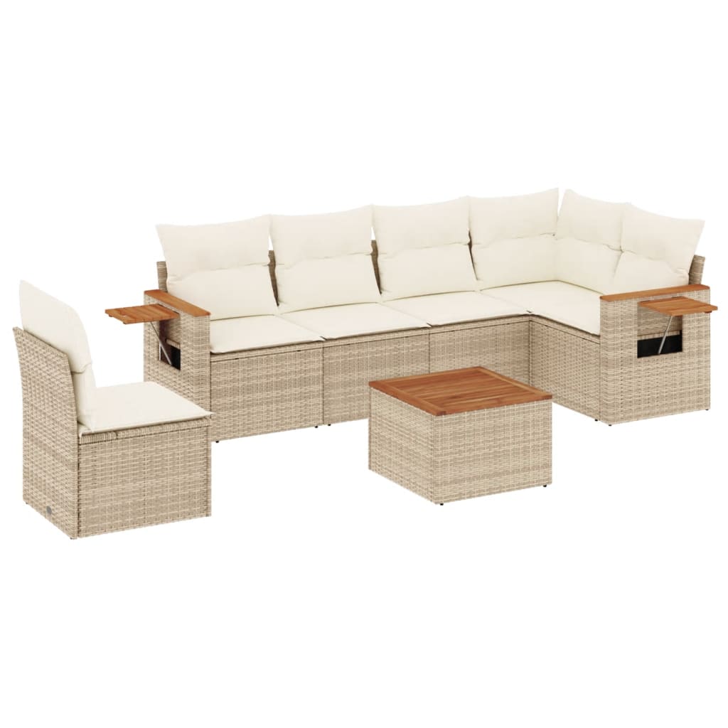sofasæt til haven 7 dele med hynder polyrattan beige