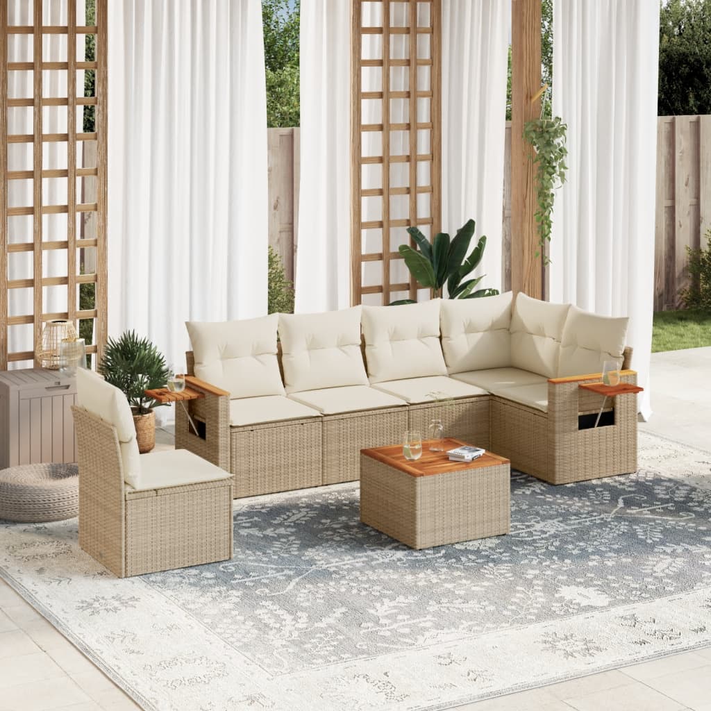 sofasæt til haven 7 dele med hynder polyrattan beige