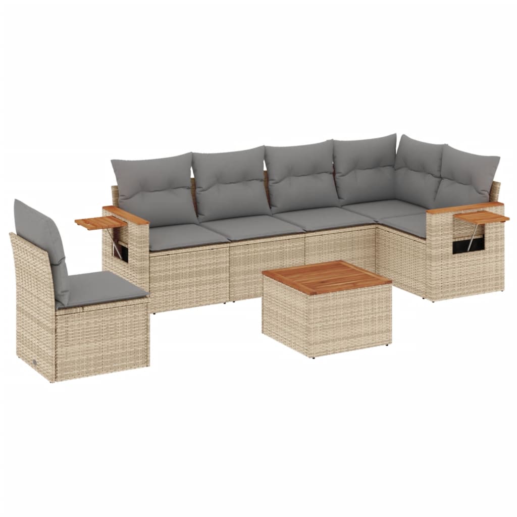 sofasæt til haven 7 dele med hynder polyrattan beige