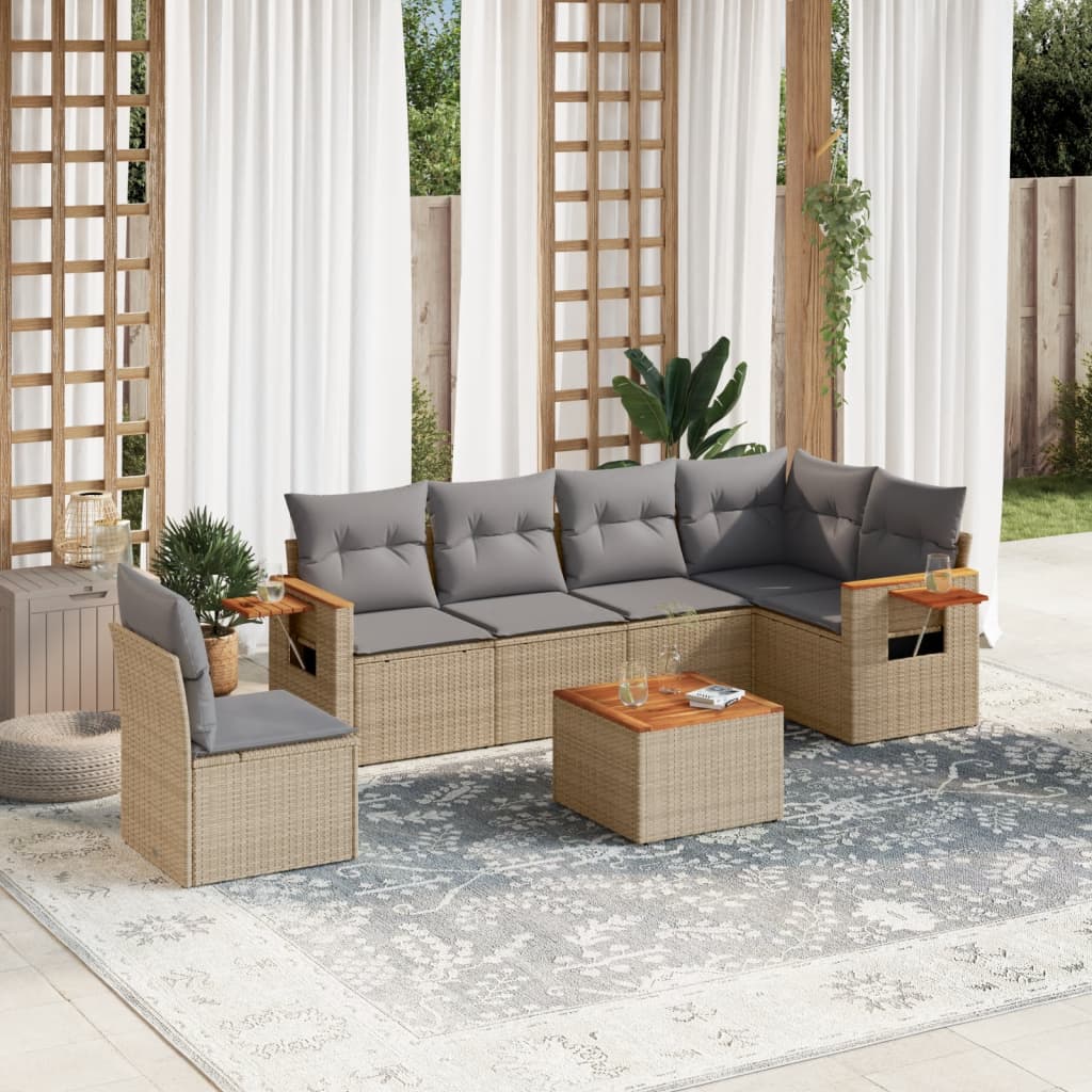 sofasæt til haven 7 dele med hynder polyrattan beige