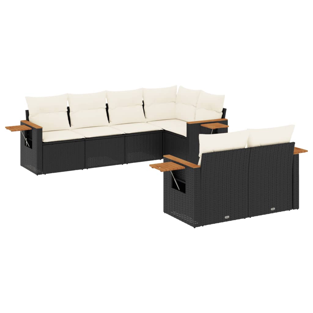 sofasæt til haven 7 dele med hynder polyrattan sort